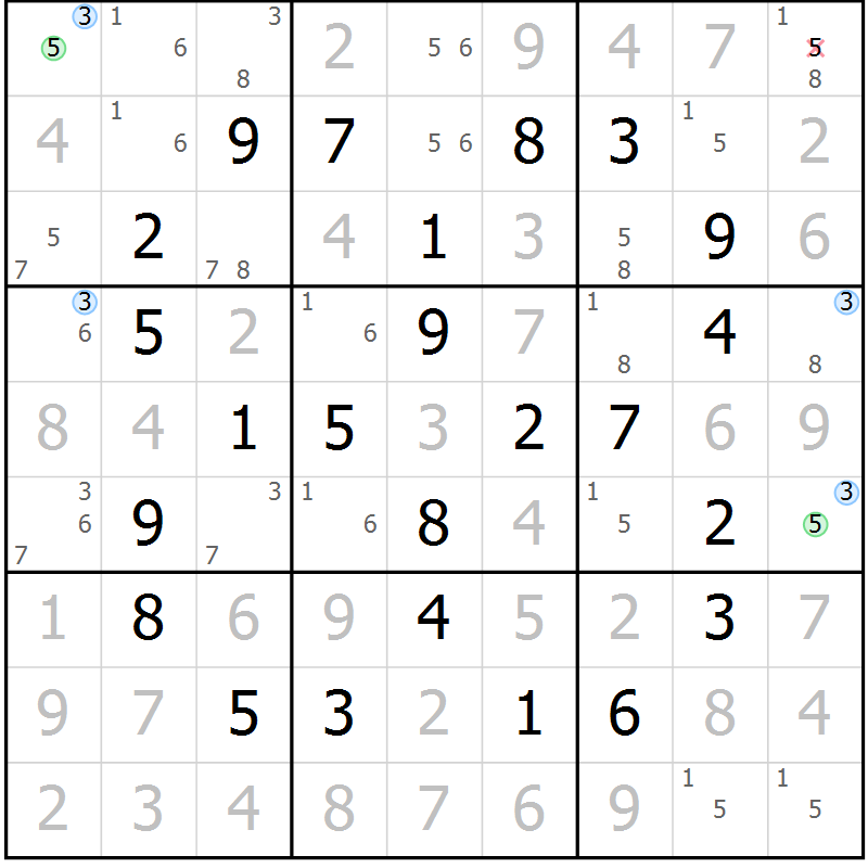 Position des candidats pour la solution de la Gr 20 page 23 du magazine de sudoku Maestro n° 099