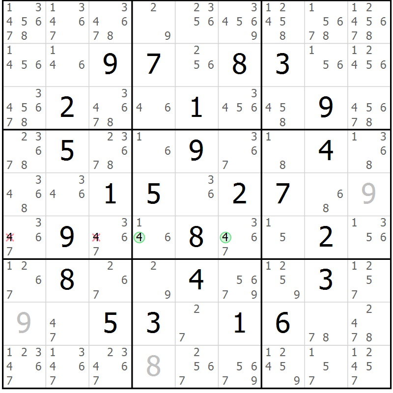 Position des candidats pour la solution de la Gr 20 page 23 du magazine de sudoku Maestro n° 099