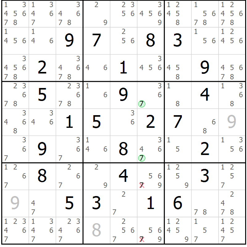 Position des candidats pour la solution de la Gr 20 page 23 du magazine de sudoku Maestro n° 099
