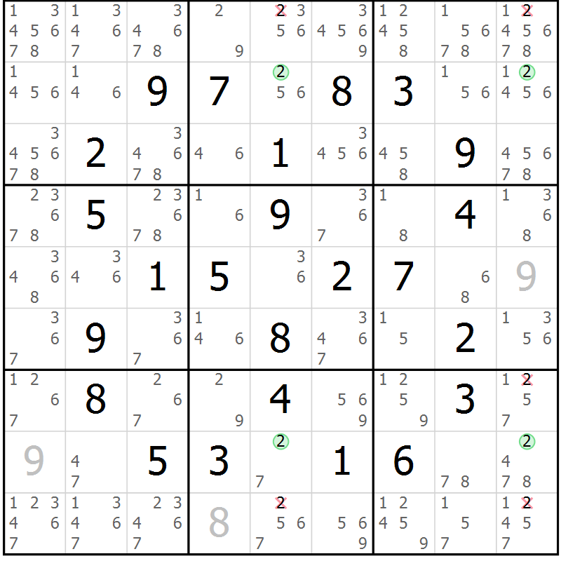 Position des candidats pour la solution de la Gr 20 page 23 du magazine de sudoku Maestro n° 099