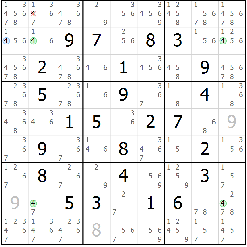 Position des candidats pour la solution de la Gr 20 page 23 du magazine de sudoku Maestro n° 099