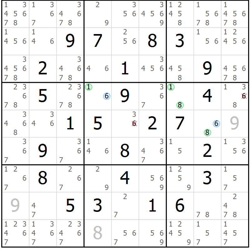 Position des candidats pour la solution de la Gr 20 page 23 du magazine de sudoku Maestro n° 099