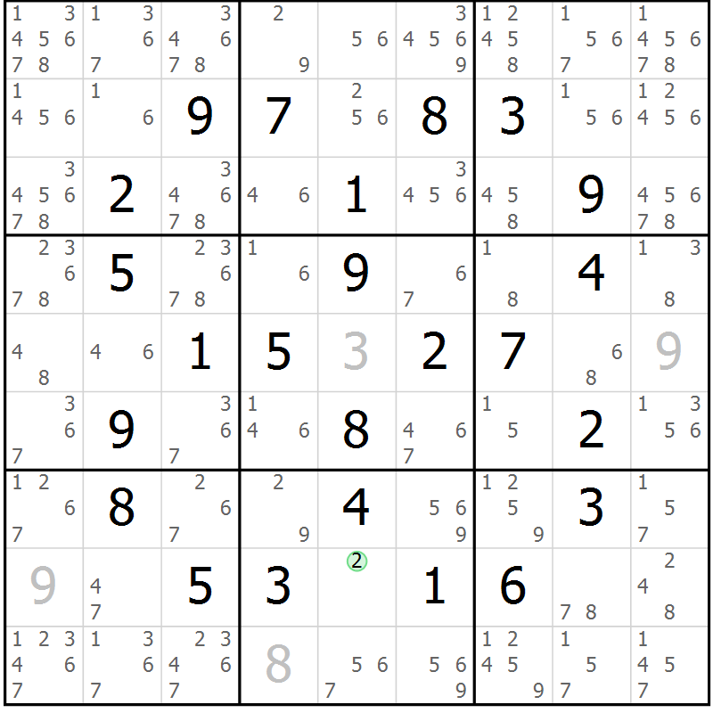 Position des candidats pour la solution de la Gr 20 page 23 du magazine de sudoku Maestro n° 099