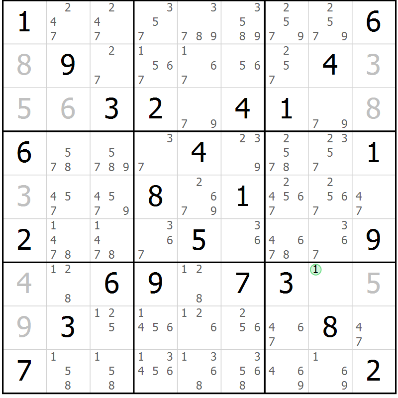 Position des candidats pour la solution de la Gr 21 page 24 du magazine de sudoku Maestro n° 099