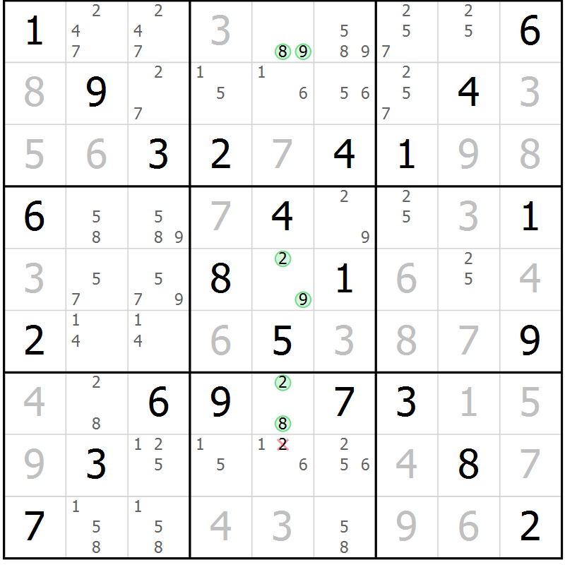 Position des candidats pour la solution de la Gr 21 page 24 du magazine de sudoku Maestro n° 099