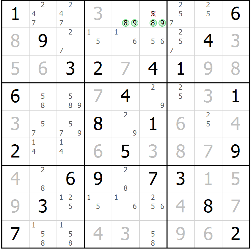 Position des candidats pour la solution de la Gr 21 page 24 du magazine de sudoku Maestro n° 099