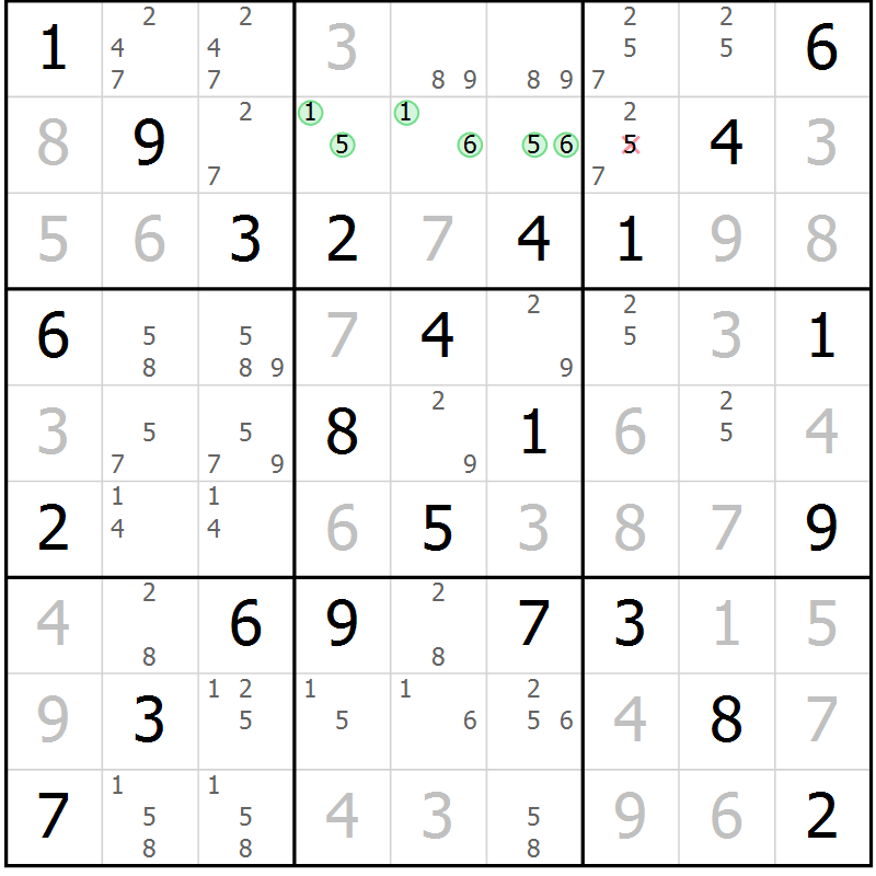 Position des candidats pour la solution de la Gr 21 page 24 du magazine de sudoku Maestro n° 099