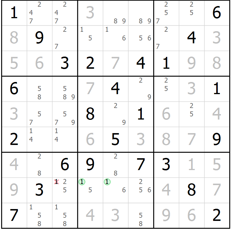 Position des candidats pour la solution de la Gr 21 page 24 du magazine de sudoku Maestro n° 099