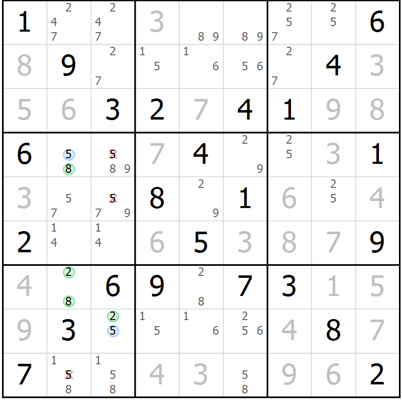 Position des candidats pour la solution de la Gr 21 page 24 du magazine de sudoku Maestro n° 099