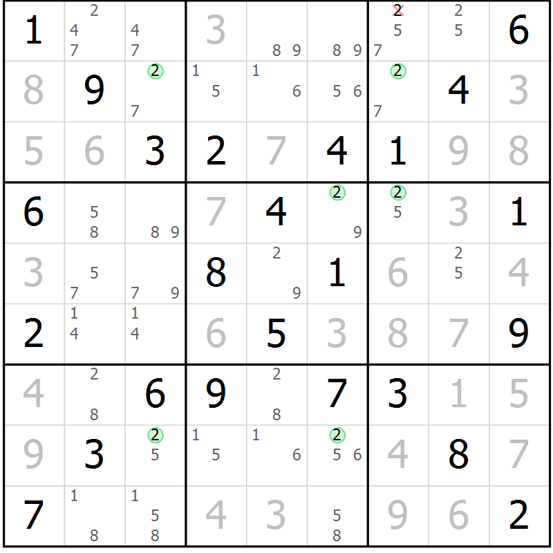 Position des candidats pour la solution de la Gr 21 page 24 du magazine de sudoku Maestro n° 099