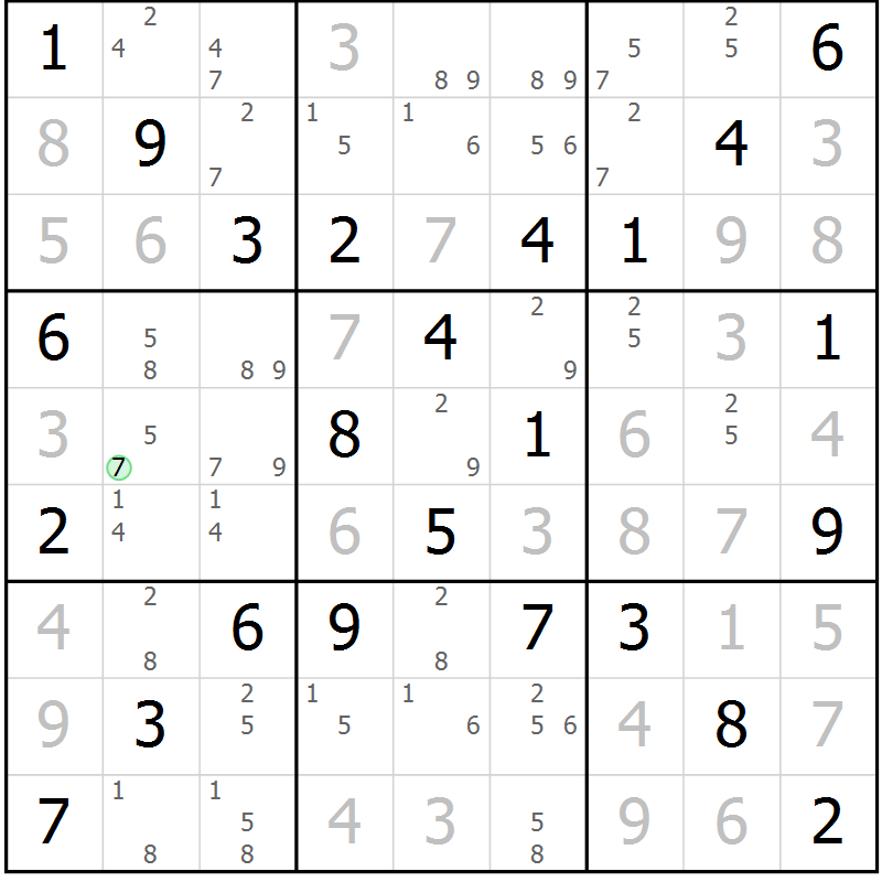 Position des candidats pour la solution de la Gr 21 page 24 du magazine de sudoku Maestro n° 099