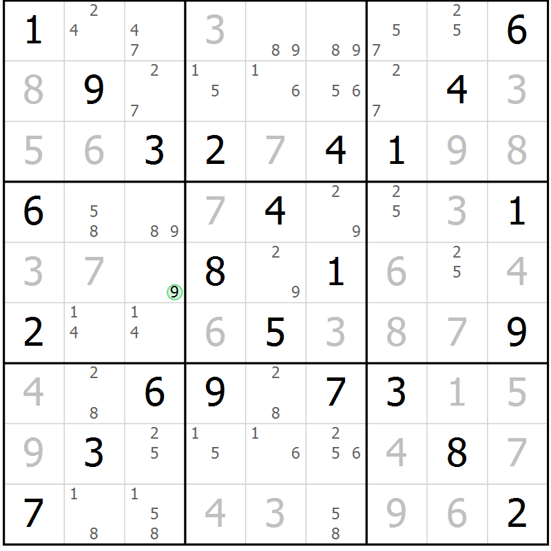Position des candidats pour la solution de la Gr 21 page 24 du magazine de sudoku Maestro n° 099