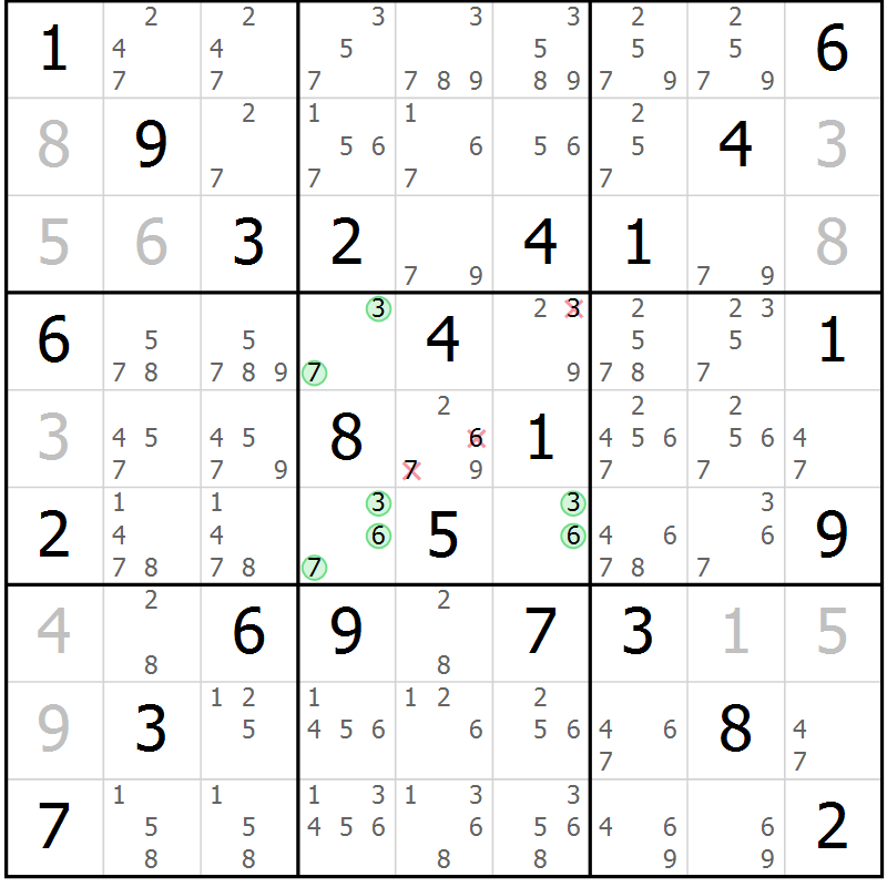 Position des candidats pour la solution de la Gr 21 page 24 du magazine de sudoku Maestro n° 099