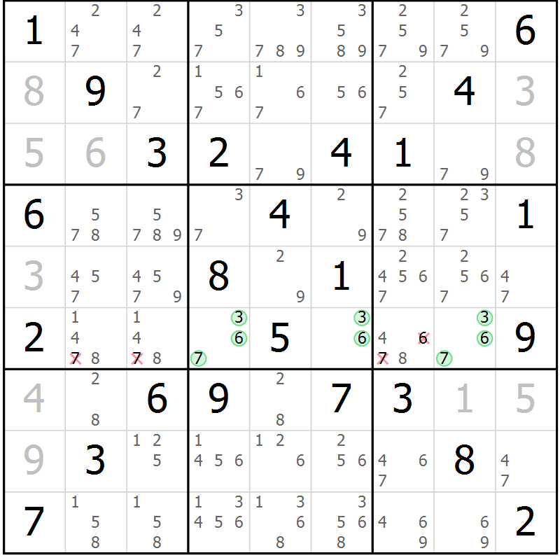 Position des candidats pour la solution de la Gr 21 page 24 du magazine de sudoku Maestro n° 099