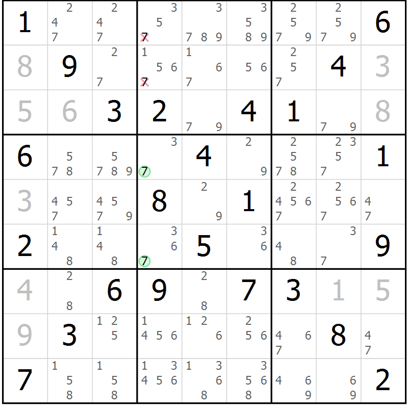 Position des candidats pour la solution de la Gr 21 page 24 du magazine de sudoku Maestro n° 099