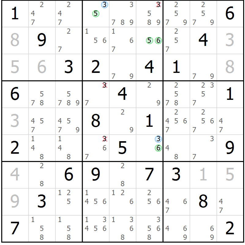 Position des candidats pour la solution de la Gr 21 page 24 du magazine de sudoku Maestro n° 099
