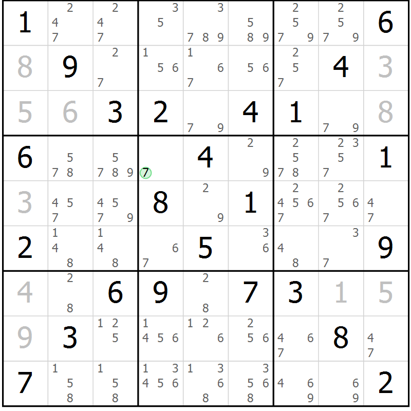Position des candidats pour la solution de la Gr 21 page 24 du magazine de sudoku Maestro n° 099