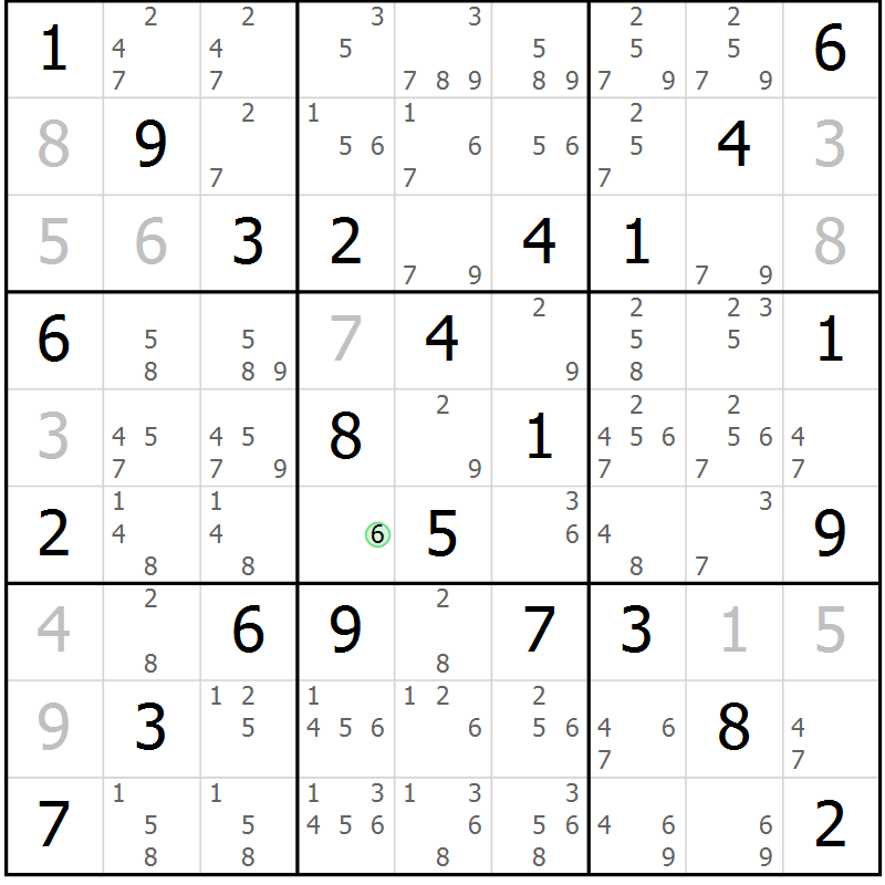 Position des candidats pour la solution de la Gr 21 page 24 du magazine de sudoku Maestro n° 099