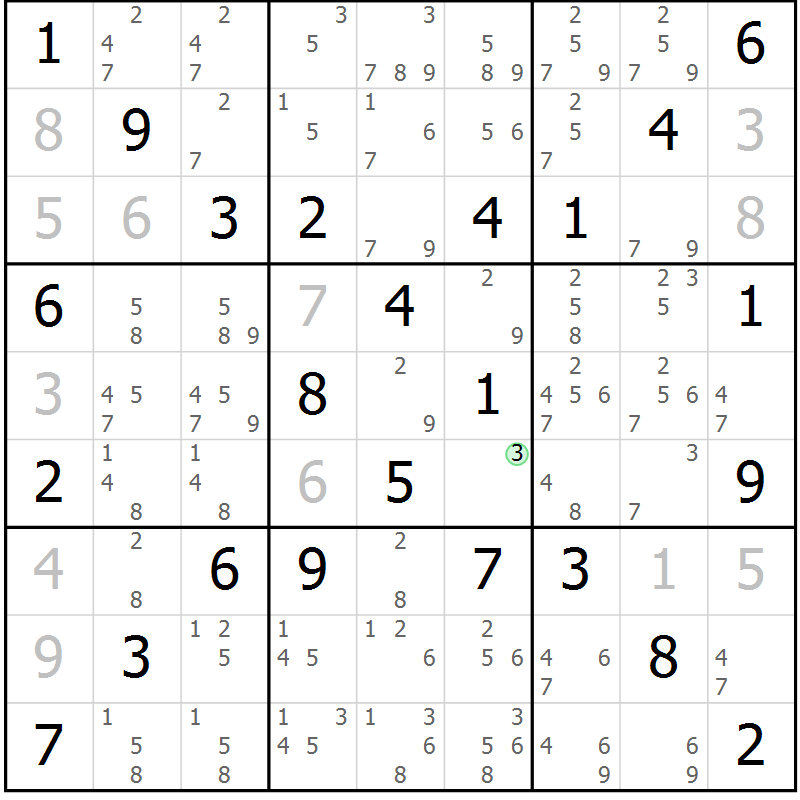 Position des candidats pour la solution de la Gr 21 page 24 du magazine de sudoku Maestro n° 099