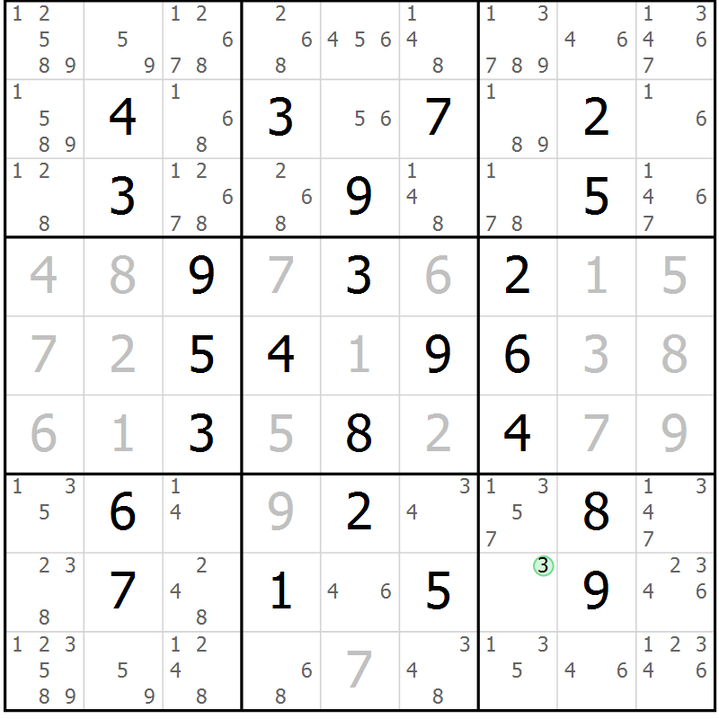 Position des candidats pour la solution de la Gr 22 page 25 du magazine de sudoku Maestro n° 099