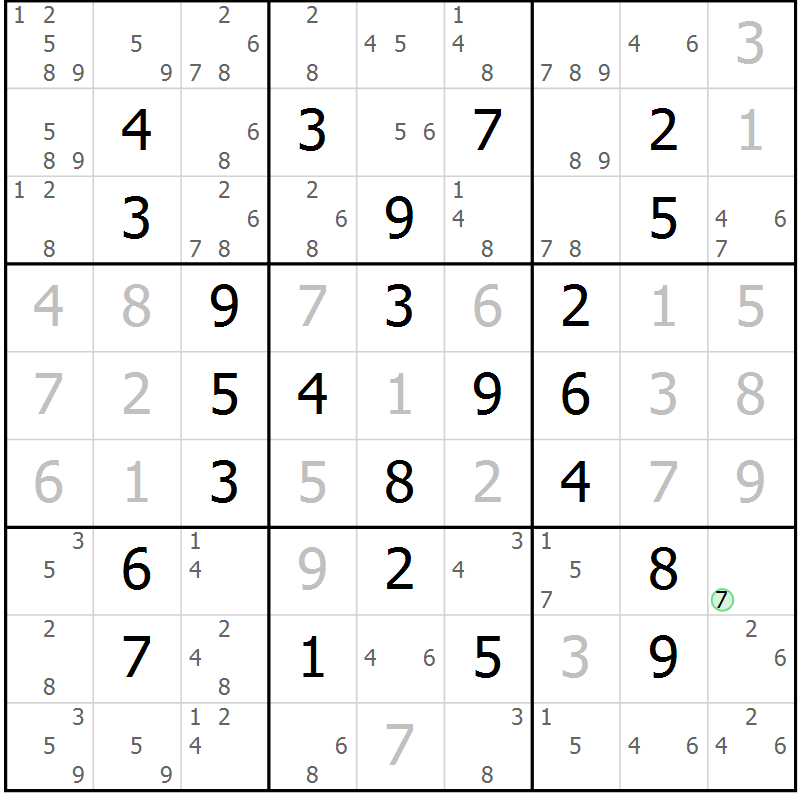 Position des candidats pour la solution de la Gr 22 page 25 du magazine de sudoku Maestro n° 099