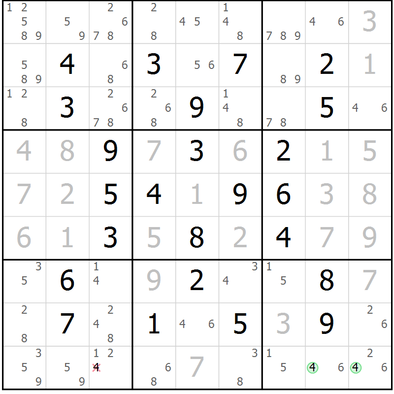 Position des candidats pour la solution de la Gr 22 page 25 du magazine de sudoku Maestro n° 099