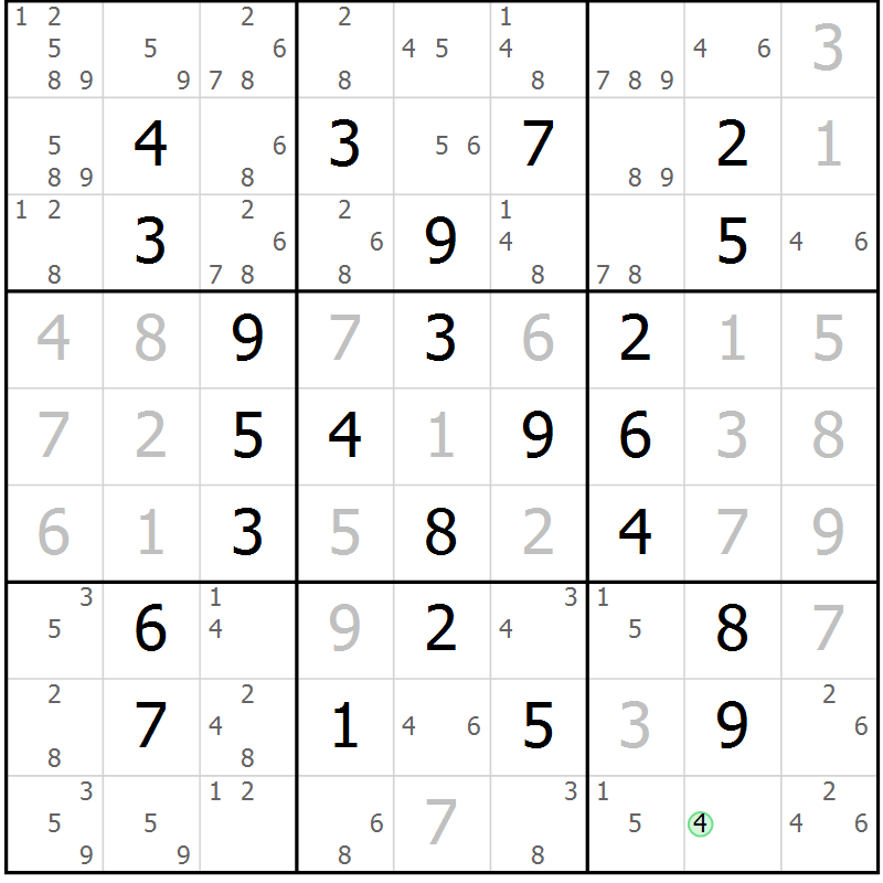 Position des candidats pour la solution de la Gr 22 page 25 du magazine de sudoku Maestro n° 099