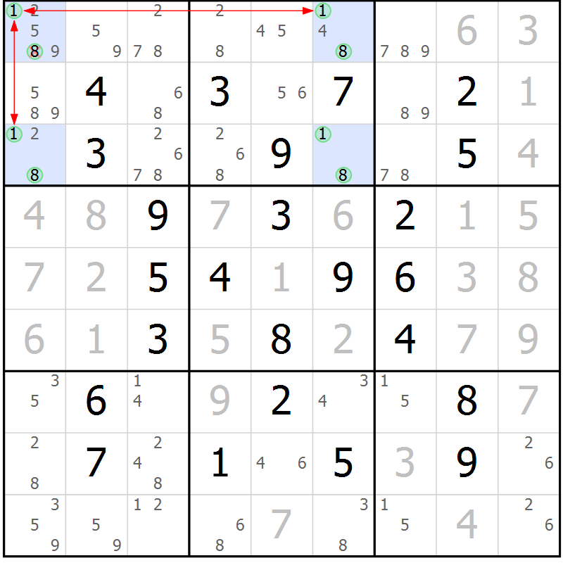 Position des candidats pour la solution de la Gr 22 page 25 du magazine de sudoku Maestro n° 099