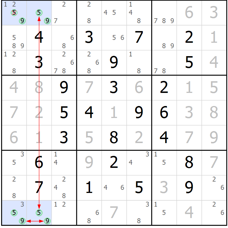 Position des candidats pour la solution de la Gr 22 page 25 du magazine de sudoku Maestro n° 099