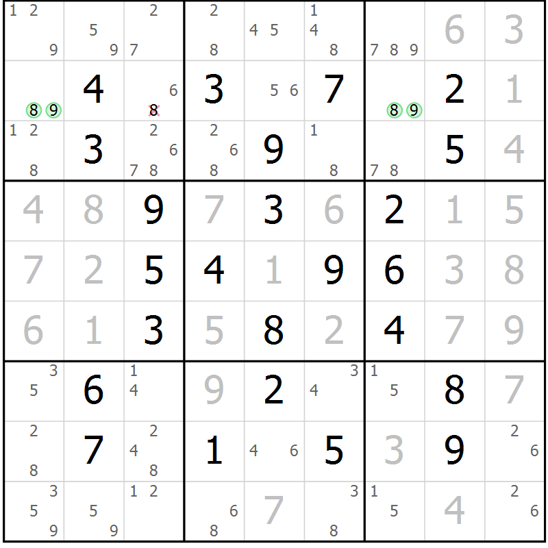 Position des candidats pour la solution de la Gr 22 page 25 du magazine de sudoku Maestro n° 099