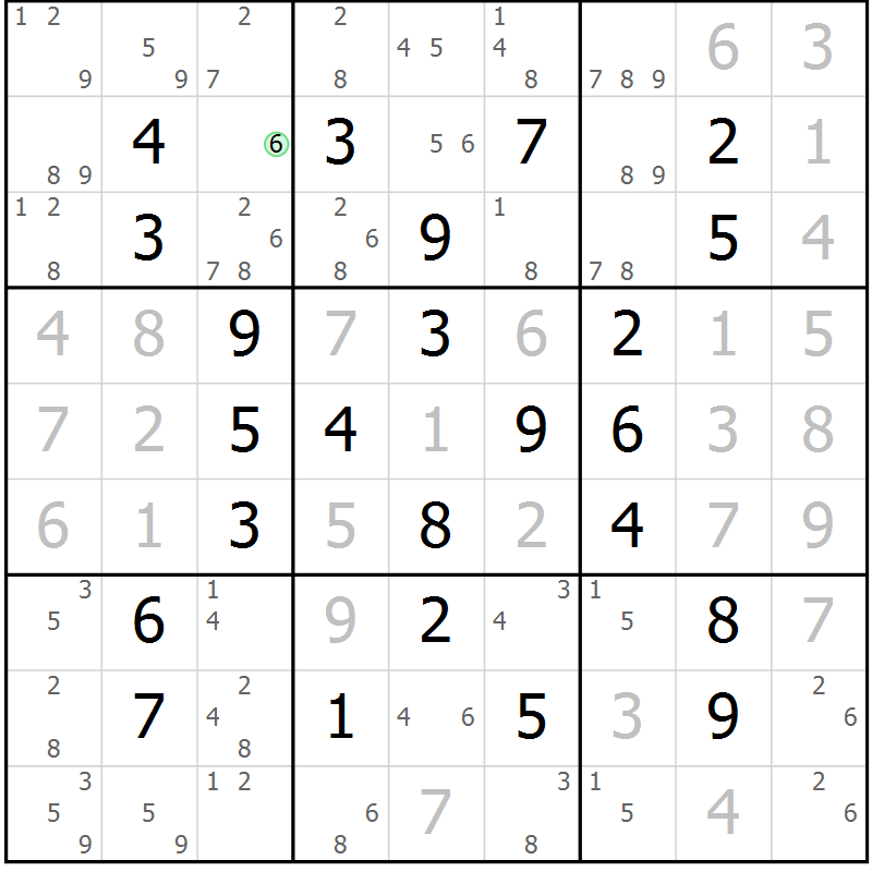 Position des candidats pour la solution de la Gr 22 page 25 du magazine de sudoku Maestro n° 099