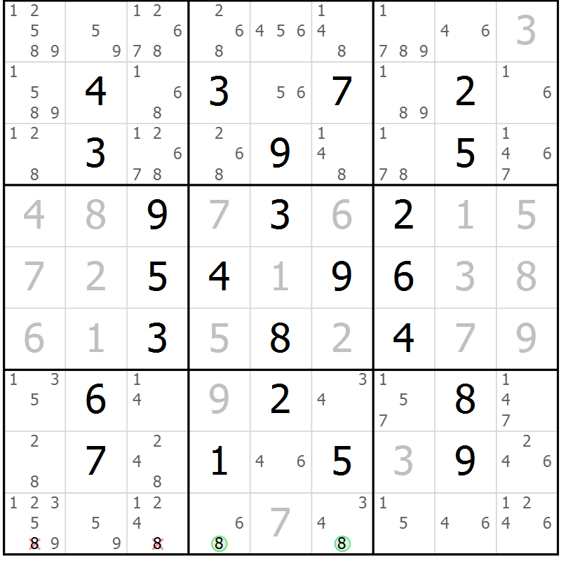 Position des candidats pour la solution de la Gr 22 page 25 du magazine de sudoku Maestro n° 099