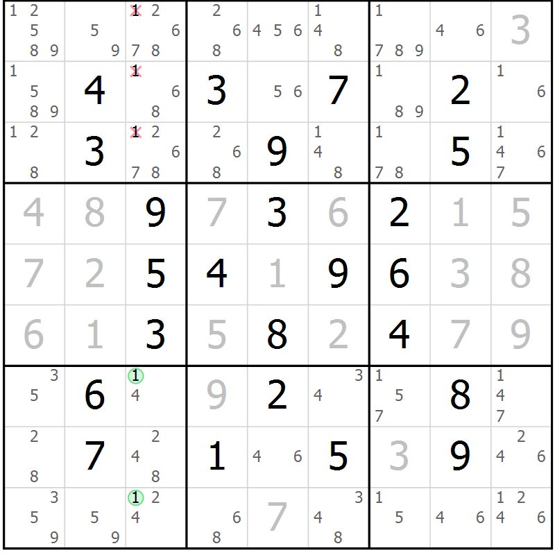 Position des candidats pour la solution de la Gr 22 page 25 du magazine de sudoku Maestro n° 099