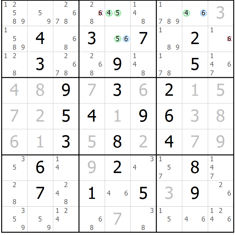 Position des candidats pour la solution de la Gr 22 page 25 du magazine de sudoku Maestro n° 099