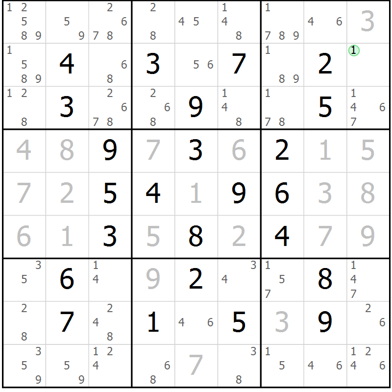 Position des candidats pour la solution de la Gr 22 page 25 du magazine de sudoku Maestro n° 099