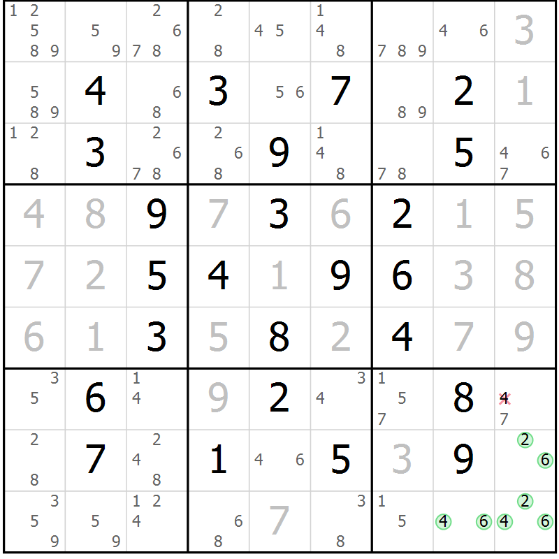 Position des candidats pour la solution de la Gr 22 page 25 du magazine de sudoku Maestro n° 099