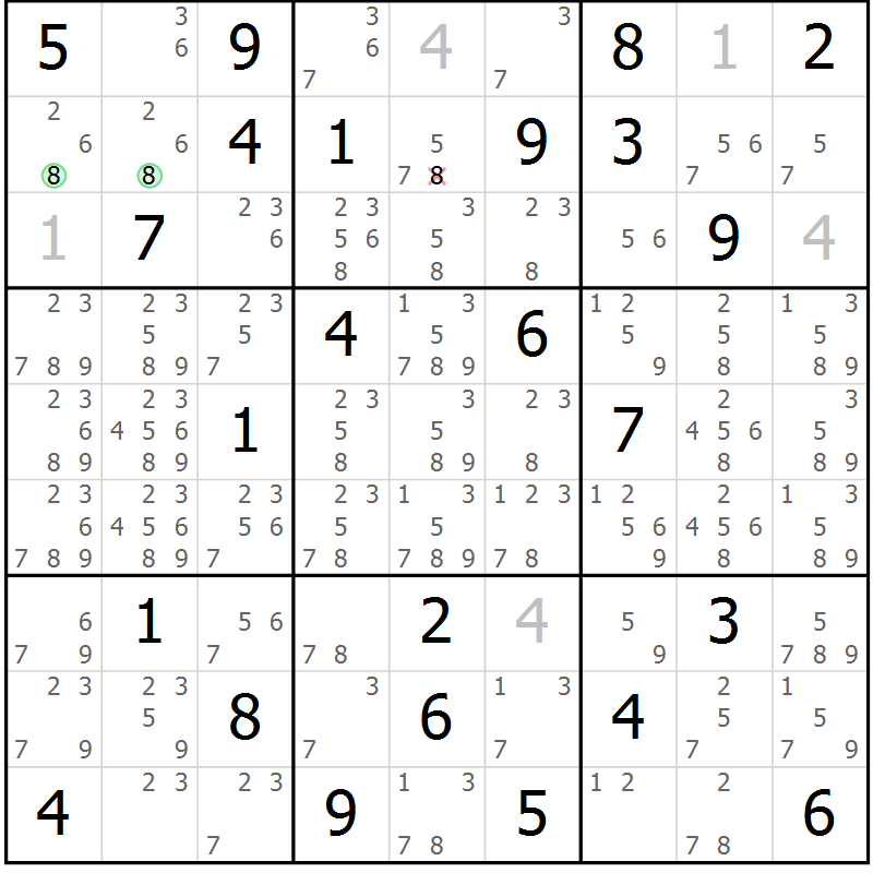 Position des candidats pour la solution de la Gr 23 page 26 du magazine de sudoku Maestro n° 099