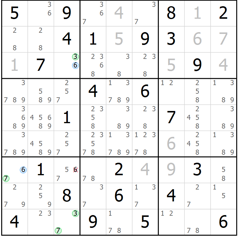Position des candidats pour la solution de la Gr 23 page 26 du magazine de sudoku Maestro n° 099