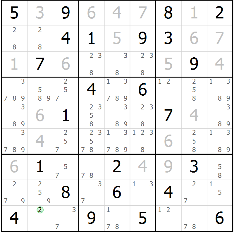 Position des candidats pour la solution de la Gr 23 page 26 du magazine de sudoku Maestro n° 099