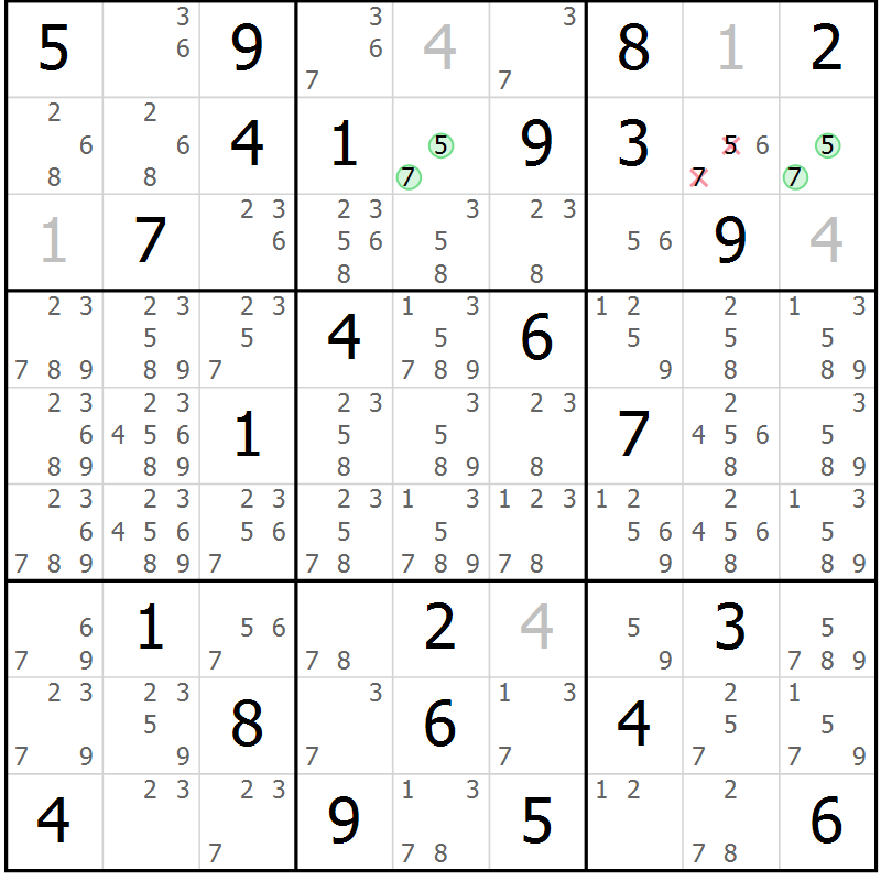 Position des candidats pour la solution de la Gr 23 page 26 du magazine de sudoku Maestro n° 099