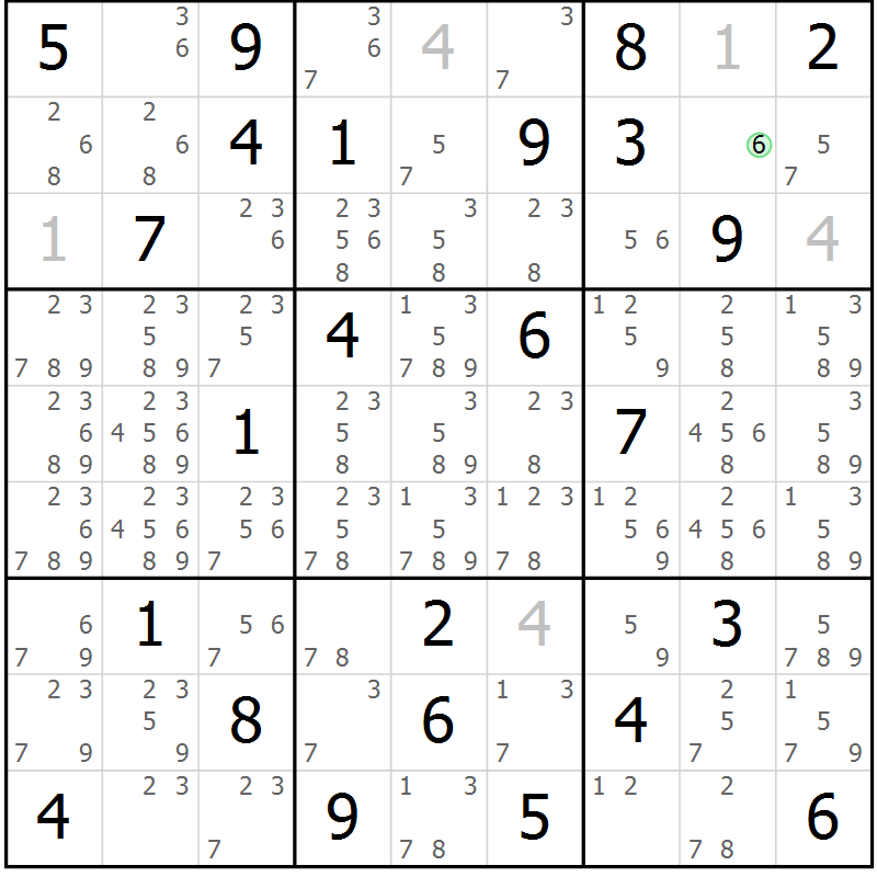 Position des candidats pour la solution de la Gr 23 page 26 du magazine de sudoku Maestro n° 099