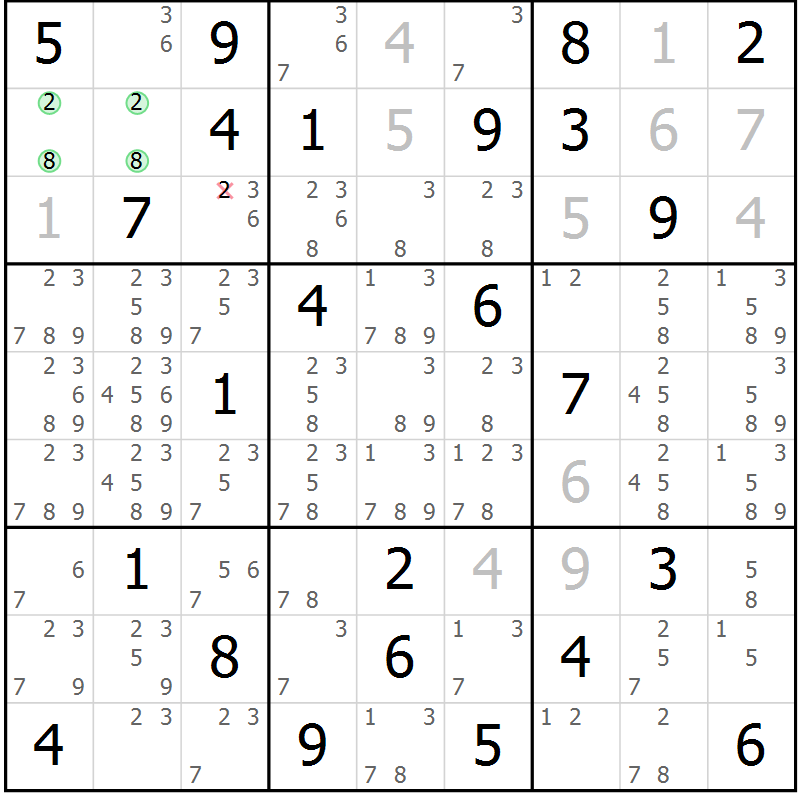Position des candidats pour la solution de la Gr 23 page 26 du magazine de sudoku Maestro n° 099