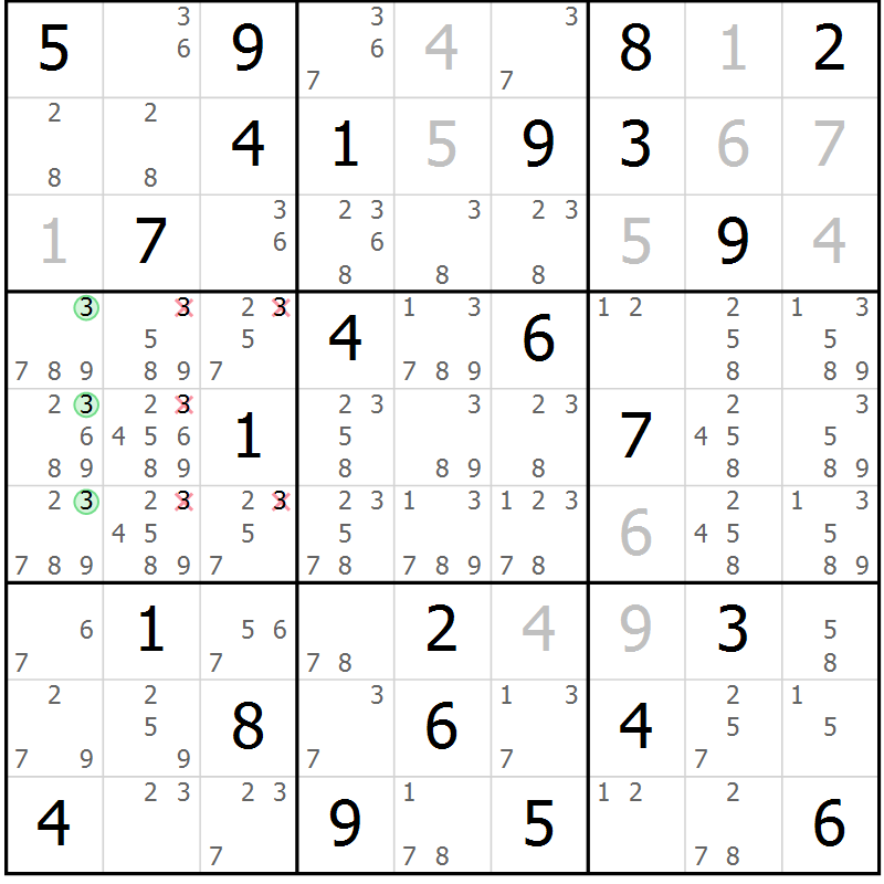 Position des candidats pour la solution de la Gr 23 page 26 du magazine de sudoku Maestro n° 099