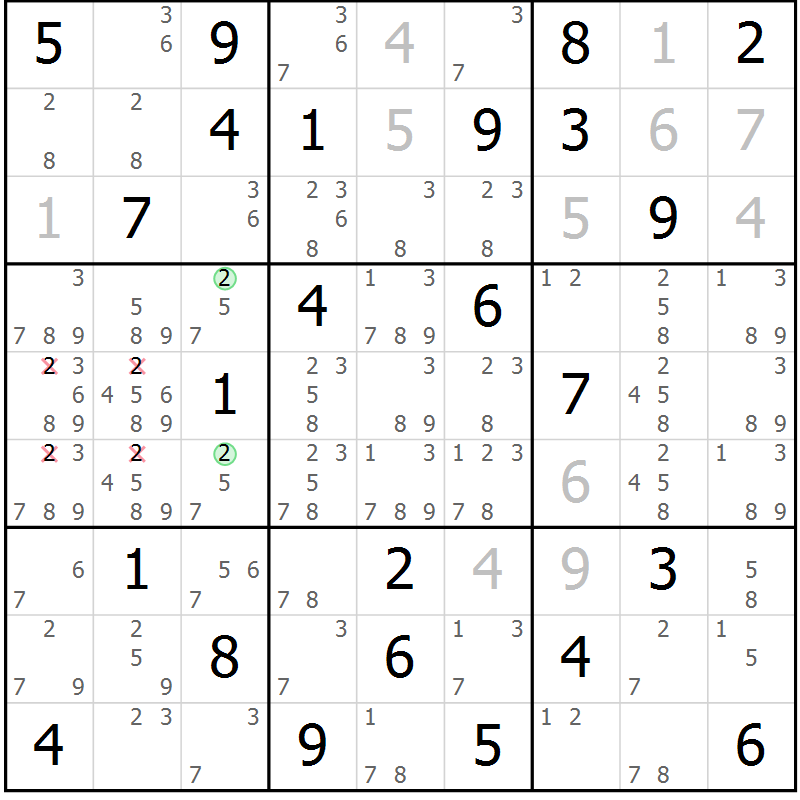 Position des candidats pour la solution de la Gr 23 page 26 du magazine de sudoku Maestro n° 099