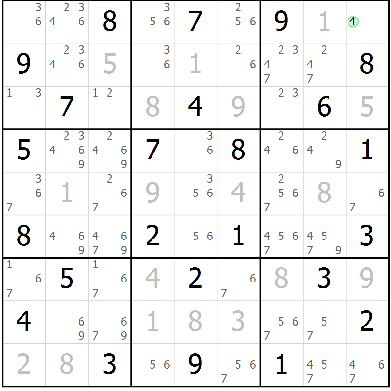 Position des candidats pour la solution de la Gr 24 page 27 du magazine de sudoku Maestro n° 099