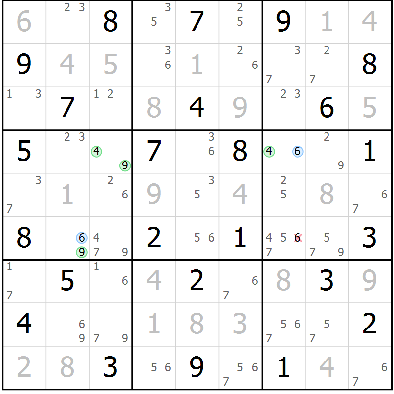 Position des candidats pour la solution de la Gr 24 page 27 du magazine de sudoku Maestro n° 099