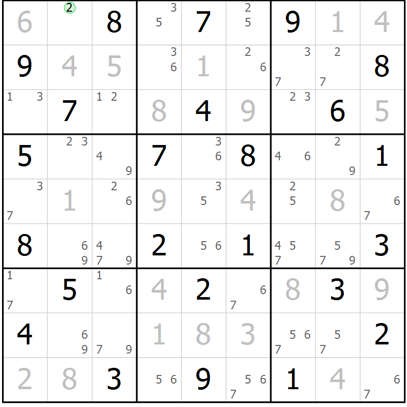 Position des candidats pour la solution de la Gr 24 page 27 du magazine de sudoku Maestro n° 099
