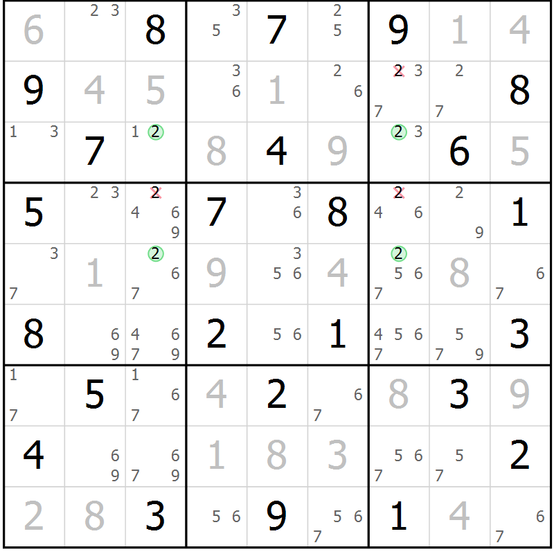 Position des candidats pour la solution de la Gr 24 page 27 du magazine de sudoku Maestro n° 099