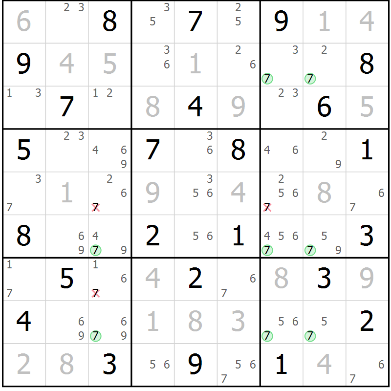 Position des candidats pour la solution de la Gr 24 page 27 du magazine de sudoku Maestro n° 099