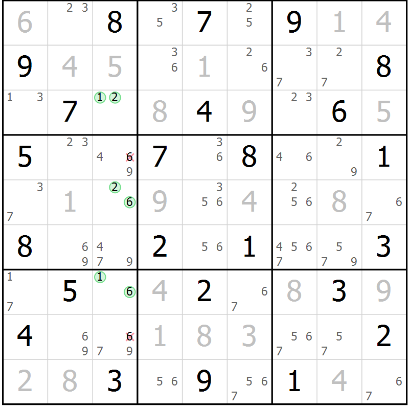Position des candidats pour la solution de la Gr 24 page 27 du magazine de sudoku Maestro n° 099